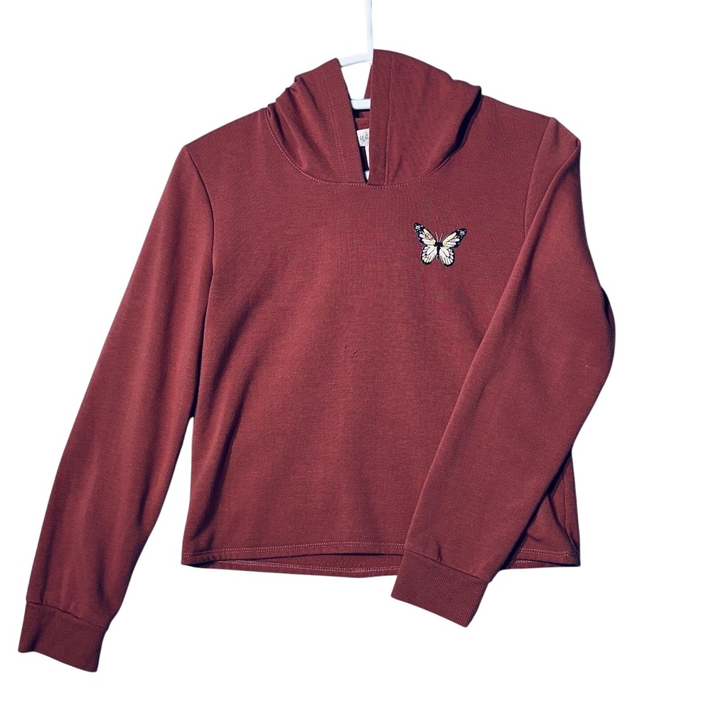 White Fawn Graphic Hoodie Sweatshirt Dusty Rose Butterfly XL
